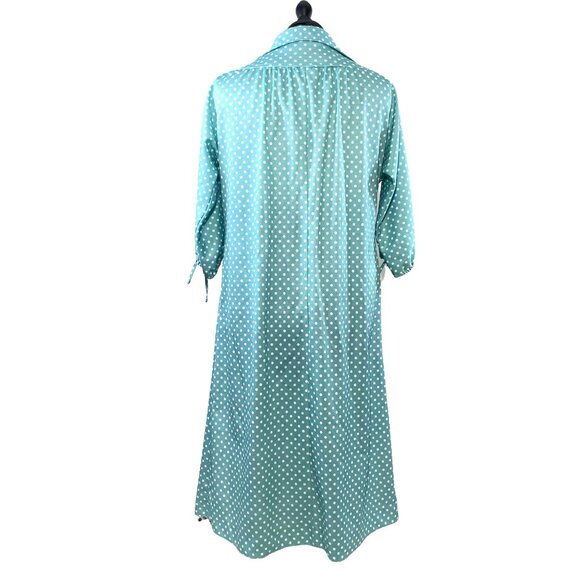 RS 70s Vintage Sea Green and White Polka Dot Polyester Knit Shirt Dress with Col - Picture 2 of 5
